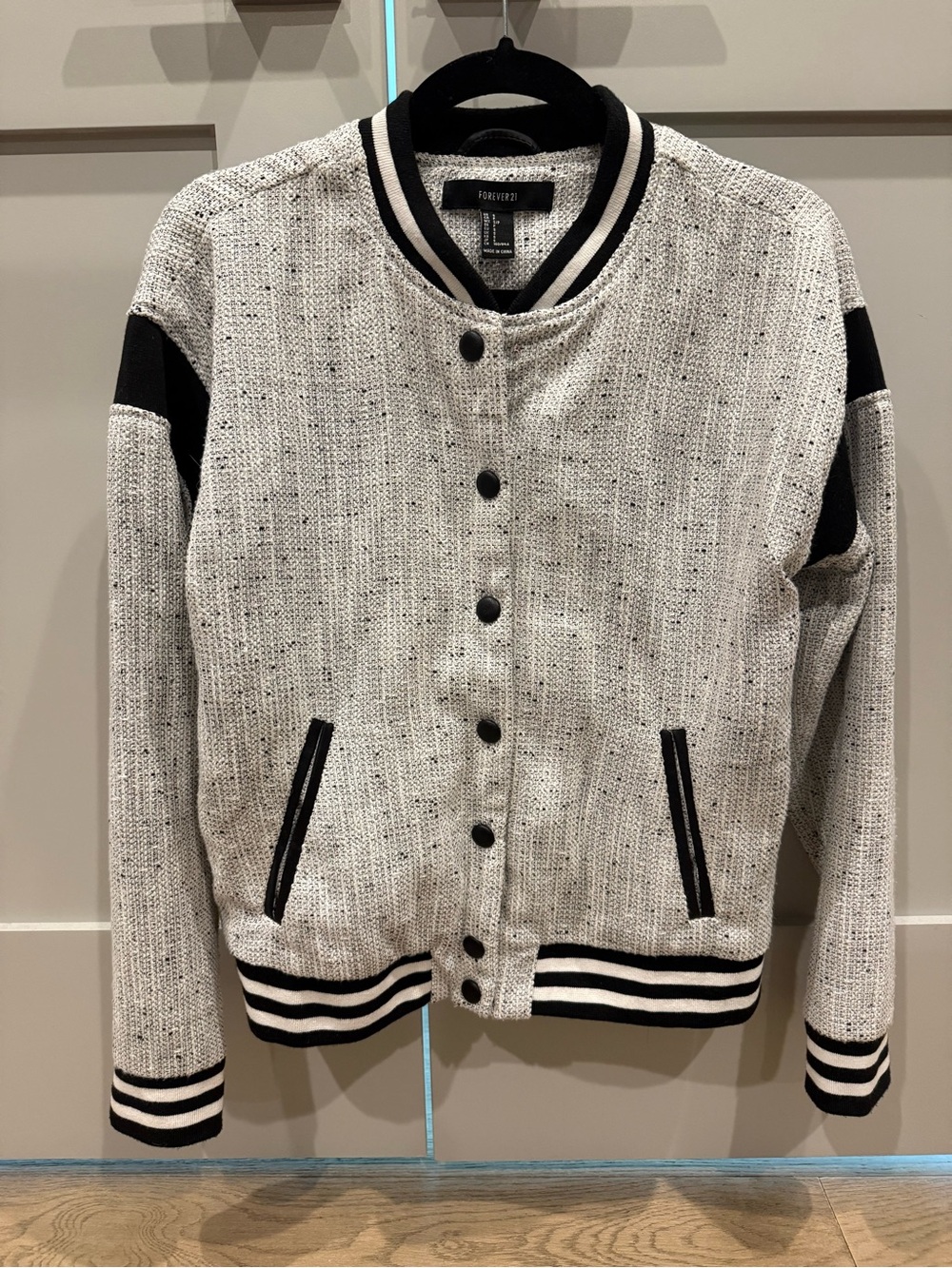 Forever 21 Cream and Black Knit Varsity Jacket